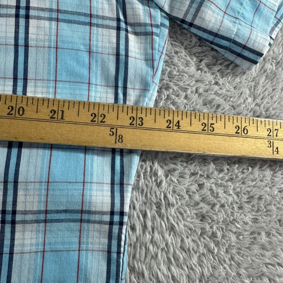 Wrangler Western Shirt Mens Large Blue Plaid Pearl Snap Button Up‎ Lightweight - Picture 4 of 9